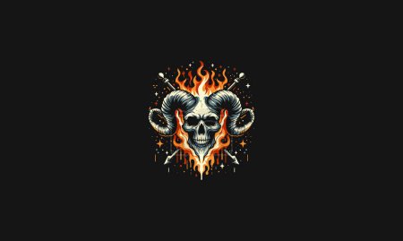 Illustration for Head skull with horn and flames vector artwork design - Royalty Free Image