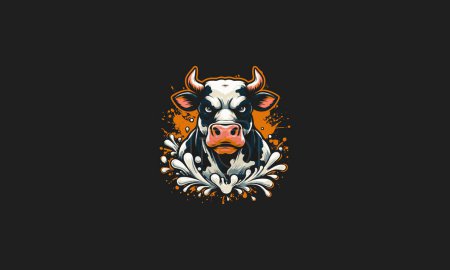 head cow angry with splash background vector artwork design