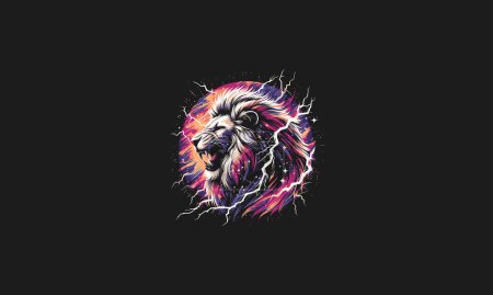 head lion roar on galaxy vector artwork design