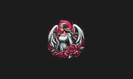 angel women with red rose vector artwork design