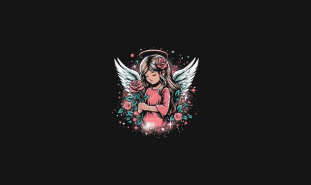baby angel hold red rose vektor artwork design