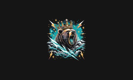 Illustration for Bear roar wearing crown with lightning vector artwork design - Royalty Free Image