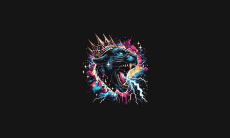 head panther wearing crown on galaxy lightning vector artwork design