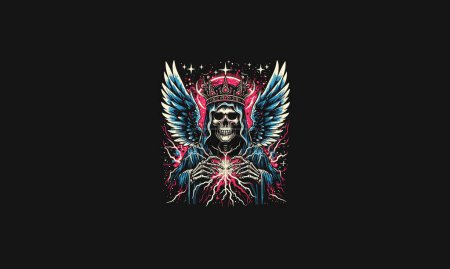 angel of death wearing crown and lightning vector artwork design