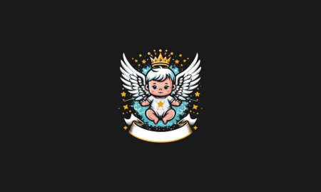 baby angel wearing crown vector mascot design