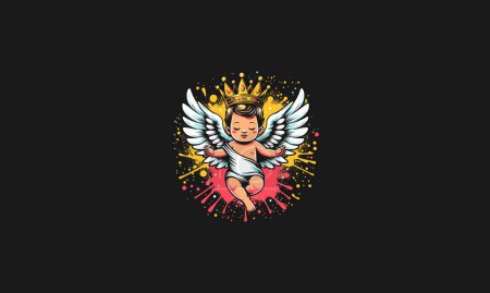 baby angel wearing crown vector mascot design