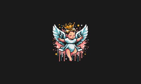 Baby-Engel mit Krone-Vektor-Maskottchen-Design