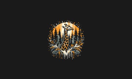 head giraffe roar on forest vector artwork design