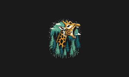 jirafa cabeza rugir en diseño de obras de arte vector forestal
