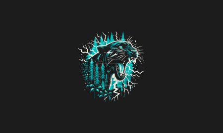 Illustration for Head panther angry on forest lightning vector artwork design - Royalty Free Image