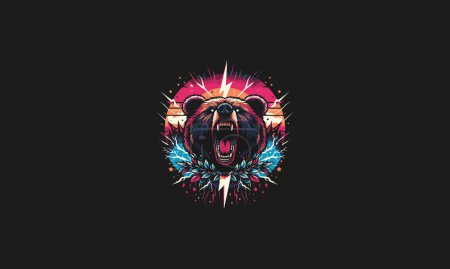 head bear roar and lightning vector artwork design