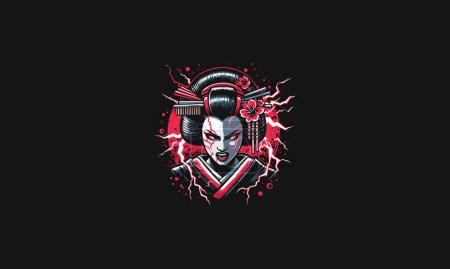 geisha angry with lightning vector artwork design