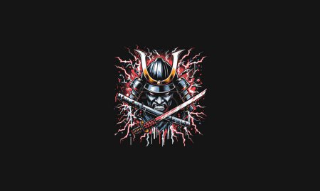 samurai with lightning angry vector artwork design