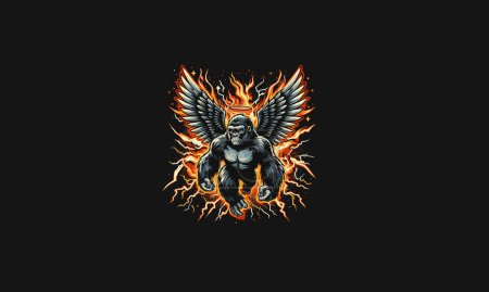 Illustration for Gorilla with wings and flames lightning vector artwork design - Royalty Free Image