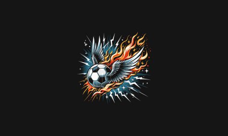 pelota de fútbol con alas y llamas diseño vectorial relámpago