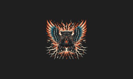 Illustration for Panther angry with wings and flames lightning vector design - Royalty Free Image