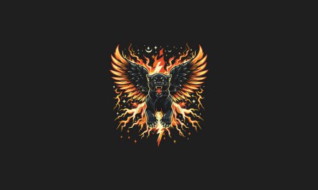 Illustration for Panther angry with wings and flames lightning vector design - Royalty Free Image