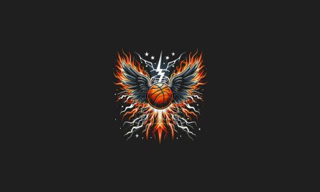 basket ball with big wings flames and lightning vector artwork design
