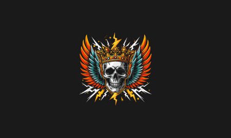 Illustration for Head skull wearing crown with wings flames lightning vector design - Royalty Free Image