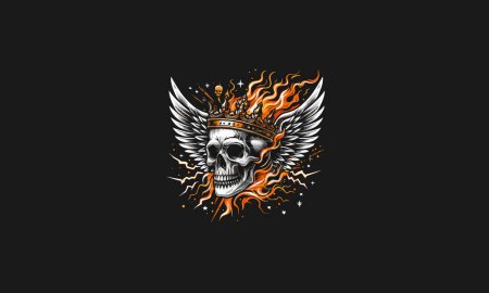 Kopfschädel mit Krone mit Flügeln Flammen Blitz-Vektor-Design