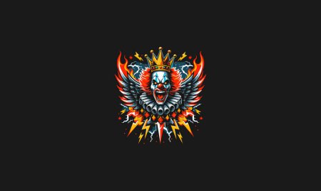 Illustration for Clown angry wearing crown with wings flames lightning vector design - Royalty Free Image