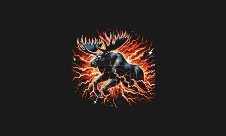 Illustration for Moose angry with flames lightning vector artwork design - Royalty Free Image