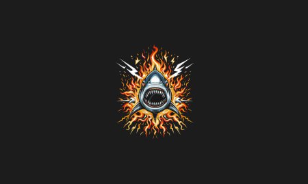 tiburón enojado con llamas rayo vector de diseño