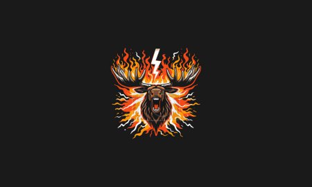 moose angry with flames lightning vector artwork design