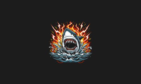 Téléchargez les illustrations : Requin en colère avec des flammes conception vectorielle foudre - en licence libre de droit