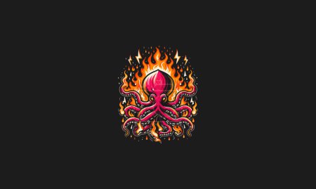 poulpe sur flammes illustration vectorielle
