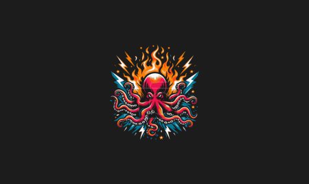 octopus on flames vector illustration design