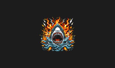 Illustration for Shark angry with flames lightning vector design - Royalty Free Image