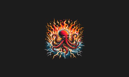 octopus on flames vector illustration design