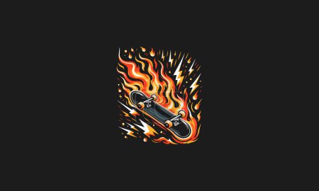 Illustration for Skateboard with flames lightning vector flat design - Royalty Free Image