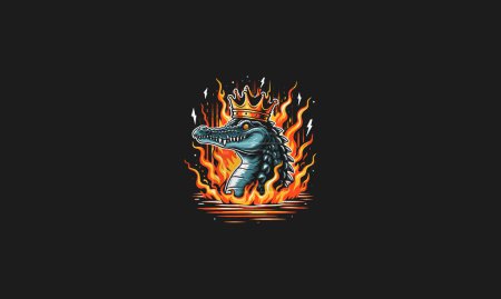 crocodile wearing crown with flames and lightning vector design
