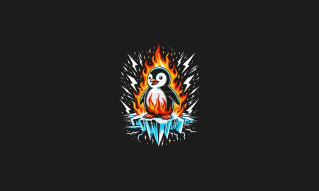 penguin angry on flames lightning vector artwork design