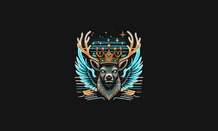head deer with wings angry vector mascot design neon