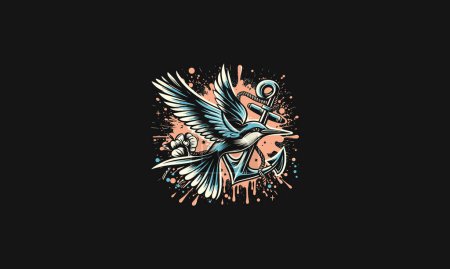 ave voladora con diseño de mascota de ilustración de vector de ancla