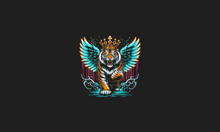 tiger angry with wings vector mascot design neon