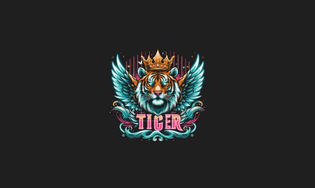 Tiger wütend auf Flügel Vektor Maskottchen Design Neon