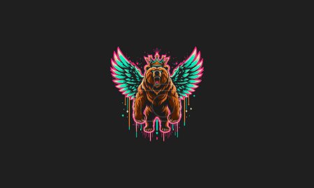 grizzly angry with wings vector illustration mascot design neon