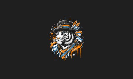 head tiger wearing hat indian vector mascot design