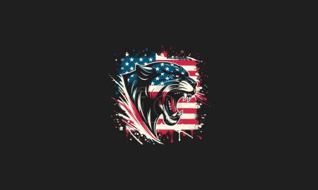 Kopf-Panther-Brüllen mit amerikanischem Flaggen-Vektor-Design