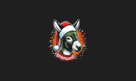 head donkey wearing hat santa vector mascot design