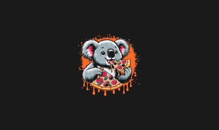 koala comer pizza vector mascota diseño