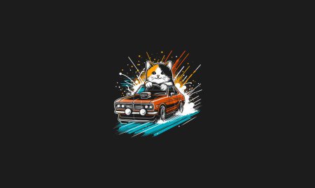 cat riding car vector illustration mascot design