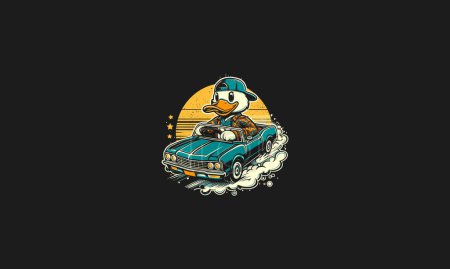 duck riding car vector illustration flat design