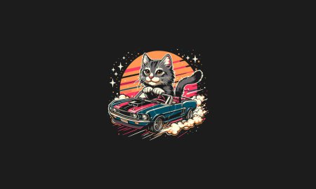 gato montar coche vector ilustración mascota diseño