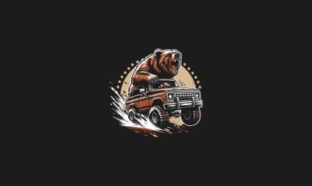 grizzly riding car vector illustration flat design