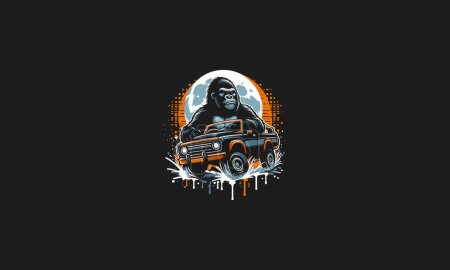 Gorilla Reiten Auto Vektor Illustration flaches Design